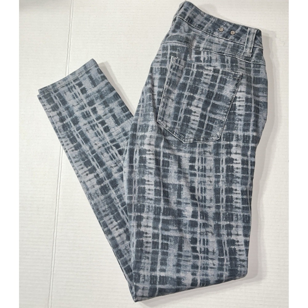 Cabi Curvy Skinny Jeans Women's 8 Blue Gray Grid AOP Stretch Boho‎ Quiet Luxury